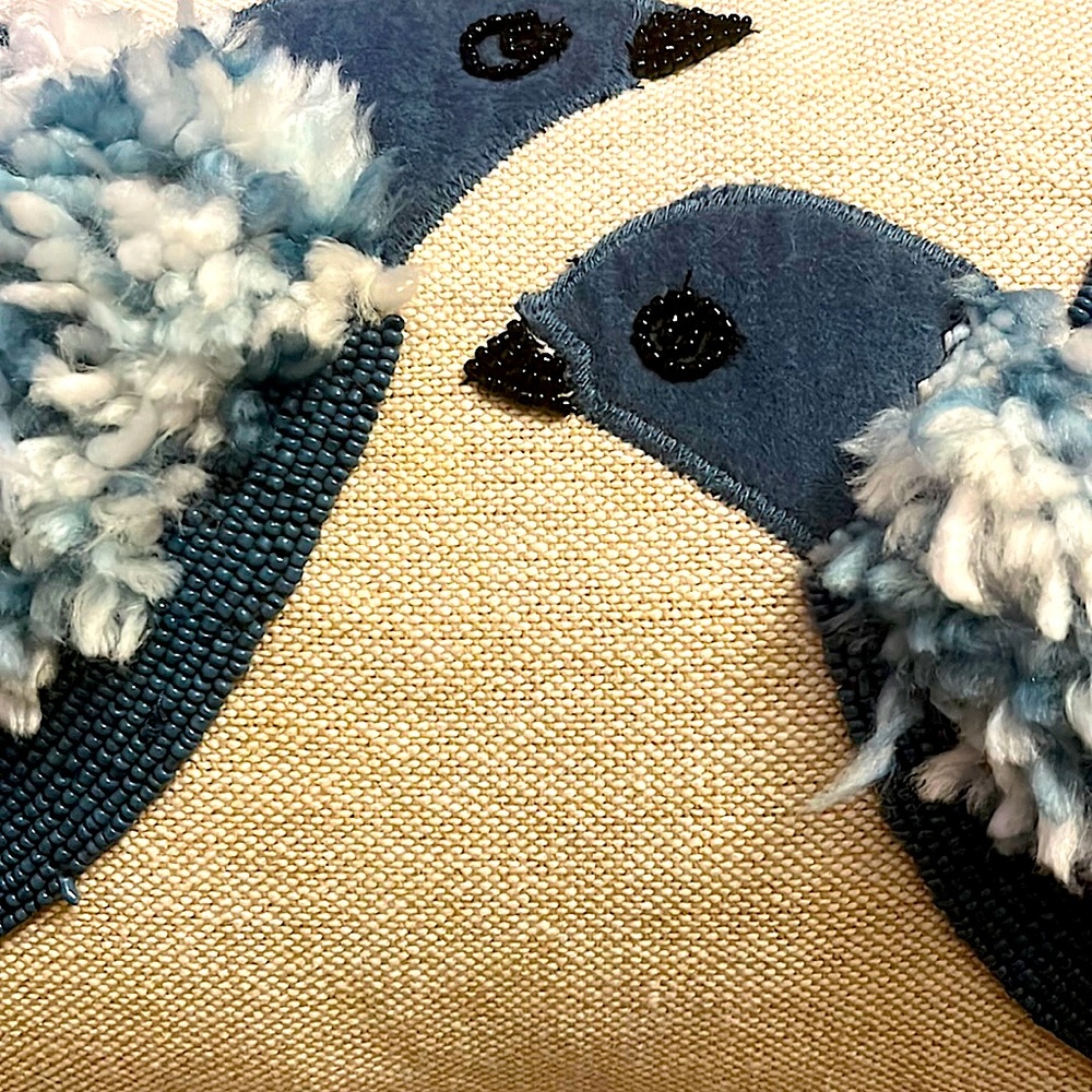 Dove Throw Accent Toss Pillows Turquoise + White  Beaded + Shag